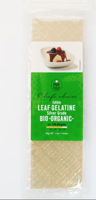 Chef's Choice Certified Organic Edible Leaf Gelatine Silver Grade Chef's Choice Certified Organic Edible Leaf Gelatine Silver Grade
