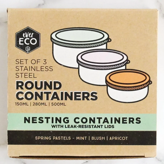 Ever Eco Set of 3 Stainless Steel Round Nesting Containers Ever Eco Set of 3 Stainless Steel Round Nesting Containers
