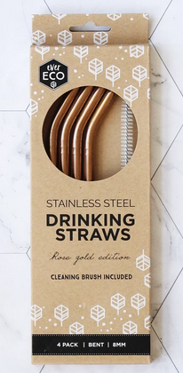 Ever Eco Stainless Steel Drinking Straws Bent Rose Gold Edition Ever Eco Stainless Steel Drinking Straws Bent Rose Gold Edition