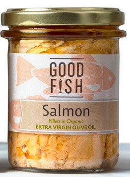 Good Fish Alaskan Salmon Fillets in Organic Extra Virgin Olive Oil Good Fish Alaskan Salmon Fillets in Organic Extra Virgin Olive Oil