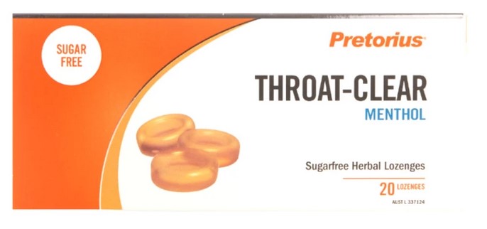 Pretorius Throat Clear Sugar Free Herbal Lozenges Menthol