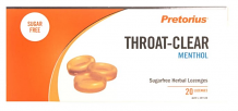 Pretorius Throat Clear Sugar Free Herbal Lozenges Menthol